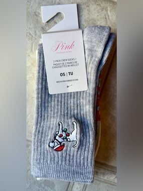 PINK Victoria's Secret Light Gray Crew Socks - 2-Pack nwt